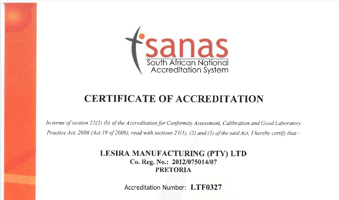SANAS Lab Verification certificate
